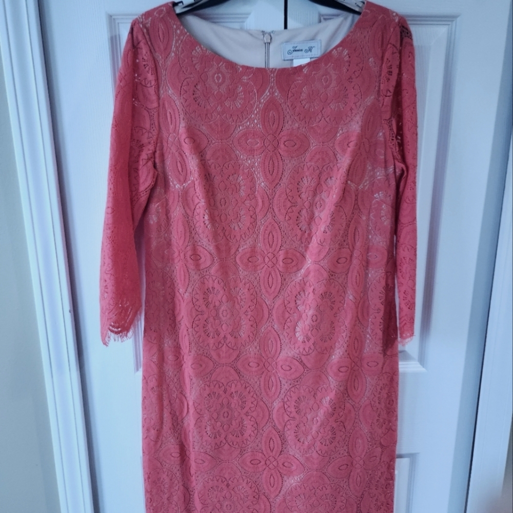 NEW Coral Lace Dress-Scalloped Trim